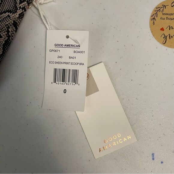 GOOD AMERICAN Eco Sheen Print Scoop Bra Strappy Stretchy size 0 or XS NEW! - Picture 5 of 9